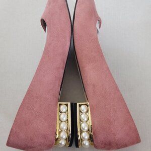 Dusty Rose Pink Faux Suede Pearl Heeled Flats Size 7.5